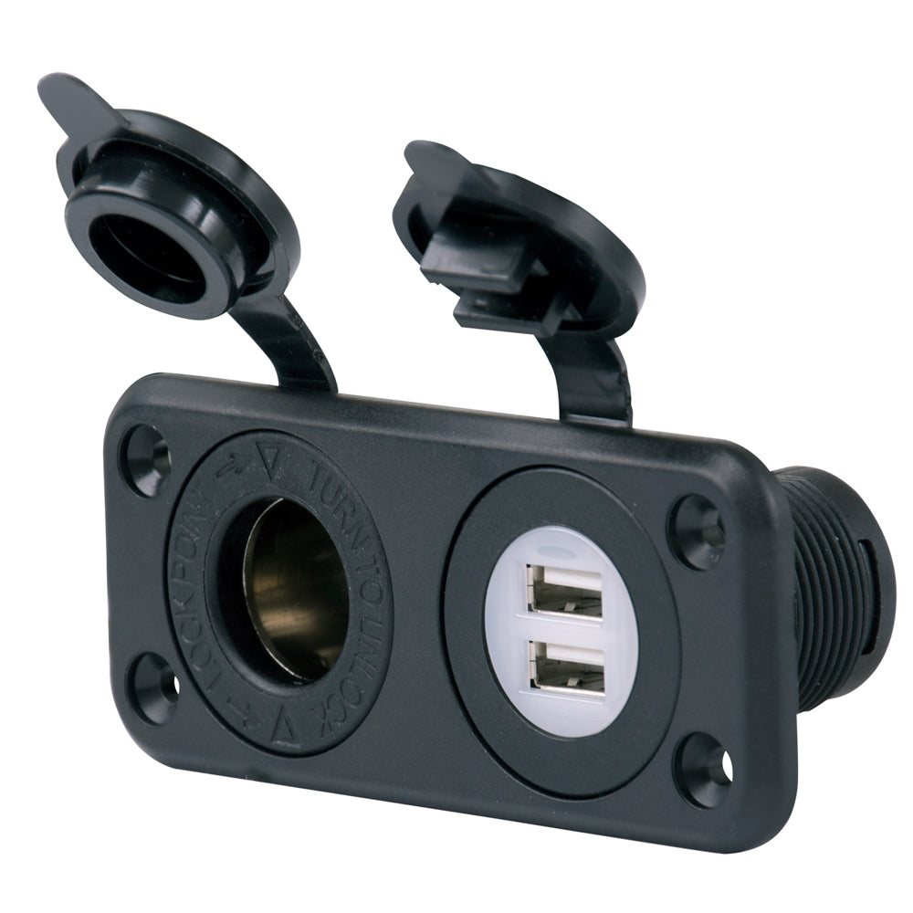 Marinco SeaLink Deluxe Dual USB Charger & 12V Receptacle [12VCOMBO] | Accessories by Marinco 