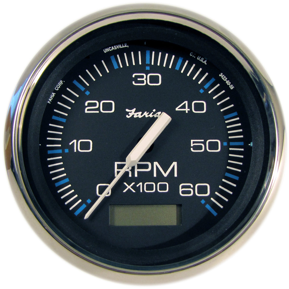 Faria Chesapeake Black 4" Tachometer w/Hourmeter - 6000 RPM (Gas) (Inboard) [33732] | Gauges by Faria Beede Instruments 