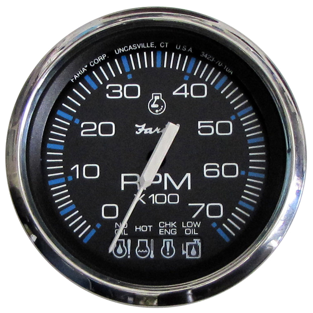 Faria Chesapeake Black SS 4" Tachometer w/Systemcheck Indicator - 7000 RPM (Gas) f/ Johnson / Evinrude Outboard) [33750] | Gauges by Faria Beede Instruments 