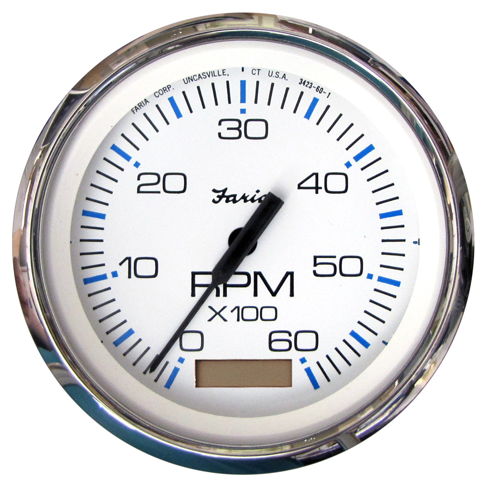 Faria Chesapeake White SS 4" Tachometer w/Hourmeter - 6000 RPM (Gas)(Inboard) [33832] | Gauges by Faria Beede Instruments 