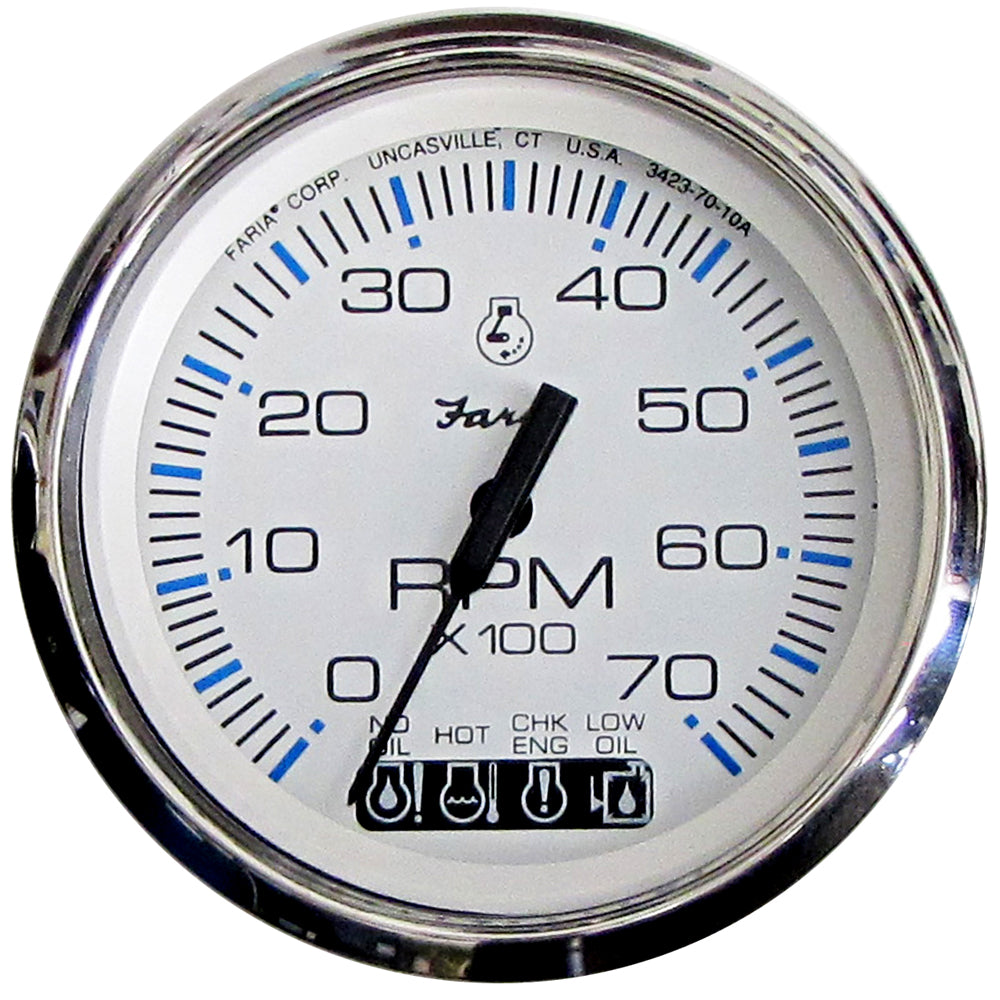 Faria Chesapeake White SS 4" Tachometer w/Systemcheck Indicator - 7000 RPM (Gas) (Johnson/Evinrude Outboard) [33850] | Gauges by Faria Beede Instruments 