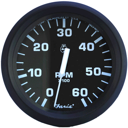 Faria Euro Black 4" Tachometer - 6,000 RPM (Gas - Inboard & I/O) [32804] | Gauges by Faria Beede Instruments 