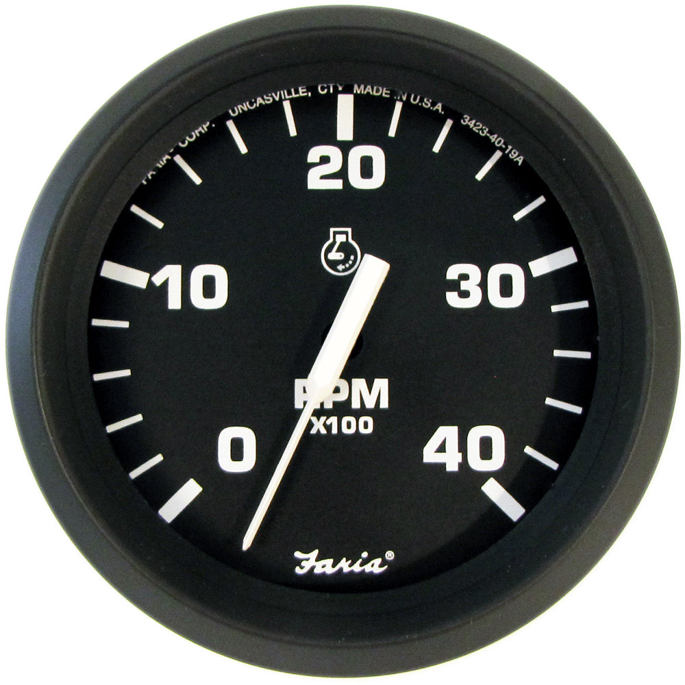 Faria Euro Black 4" Tachometer - 4000 RPM (Diesel) (Mechanical Takeoff) [32842] | Gauges by Faria Beede Instruments 