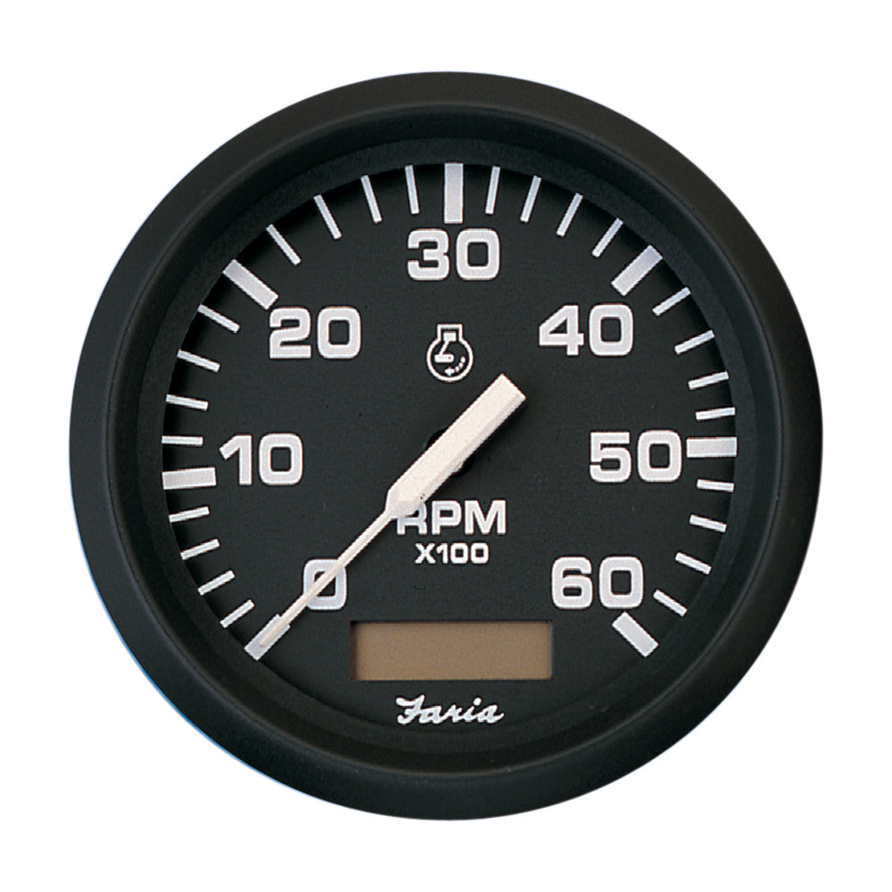 Faria Euro Black 4" Tachometer w/Hourmeter - 6,000 RPM (Gas - Inboard) [32832] | Gauges by Faria Beede Instruments 