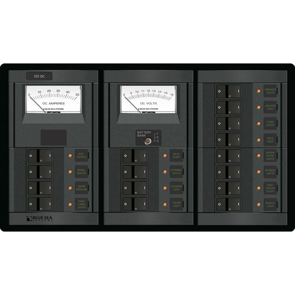 Blue Sea 1201 12V DC 16 Position - w/DC Analog Voltmeter & Ammeter [1201] | Electrical Panels by Blue Sea Systems 