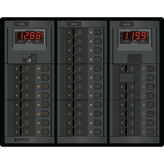 Blue Sea 1218 12V DC Main + 19 Positions / 120V AC Main + 6 Positions [1218] | Electrical Panels by Blue Sea Systems 