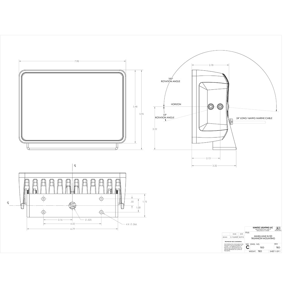 Lumitec Maxillume h120 - Trunnion Mount Flood Light - White Housing - White Dimming [101346] | Flood/Spreader Lights by Lumitec 