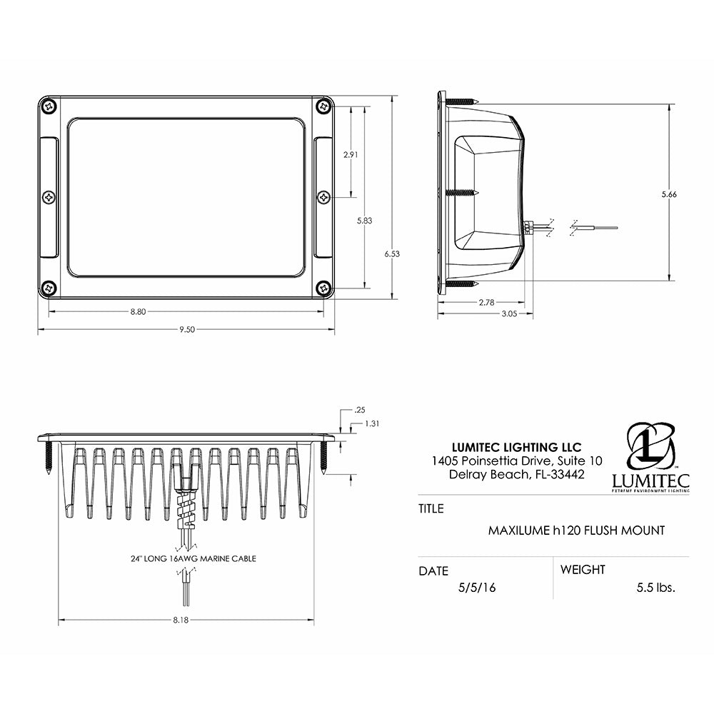 Lumitec Maxillume h120 - Flush Mount Flood Light - White Housing - White Dimming [101348] | Flood/Spreader Lights by Lumitec 