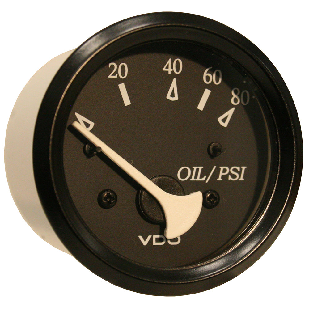 VDO Cockpit Marine Oil Pressure Gauge - 80 PSI - Black Dial/Bezel [350-11800] | Gauges by VDO 