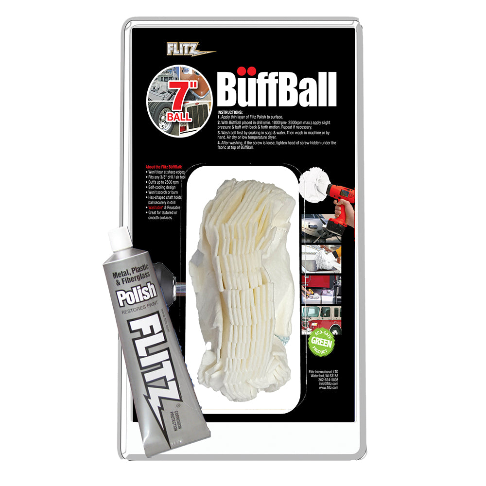 Flitz Buff Ball - Extra Large 7" - White w/1.76oz Tube Flitz Polish [WB 201-50] | Cleaning by Flitz 