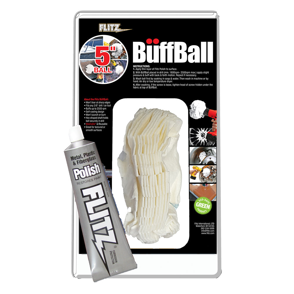 Flitz Buff Ball - Large 5" - White w/1.76oz Tube Flitz Polish [PB 101-50] | Cleaning by Flitz 