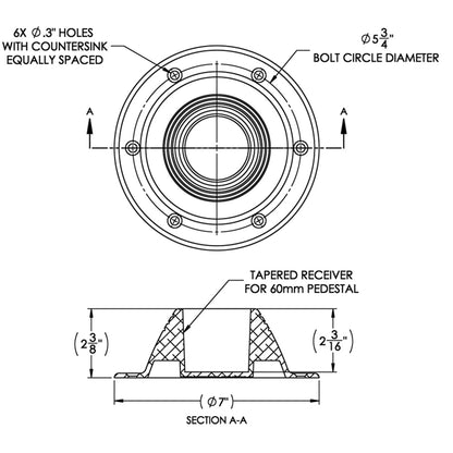 TACO Table Support - Surface Mount - Fits 2-3/8" Pedestals [Z10-4067BLY60MM] | Pedestals by TACO Marine 