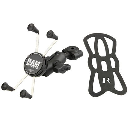 RAM Mount RAM Torque 3/8" - 5/8" Diameter Mini Rail Base with 1" Ball, Short Arm and X-Grip for Larger Phones