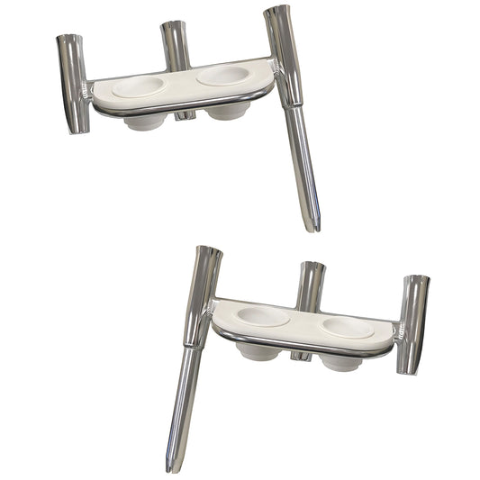 Tigress Offset Triple Rod Holder w/Cup Holders - Port Side  Starboard Side - Polished Aluminum