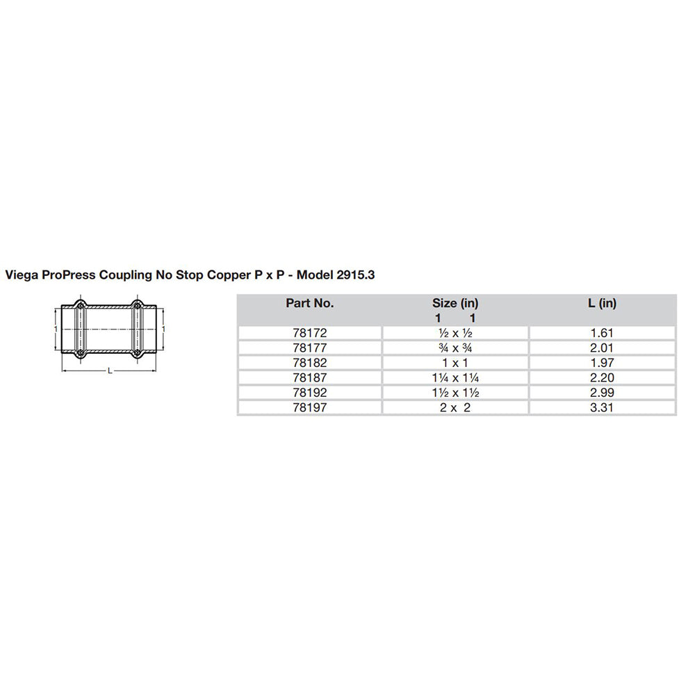 Viega ProPress 1" Copper Coupling w/o Stop - Double Press Connection - Smart Connect Technology [78182]