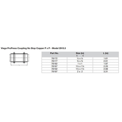 Viega ProPress 1-1/4" Copper Coupling w/o Stop - Double Press Connection - Smart Connect Technology [78187]