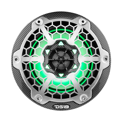 DS18 HYDRO 6.5" 2-Way Marine Speakers w/RGB LED Lights 300W - Black Carbon Fiber