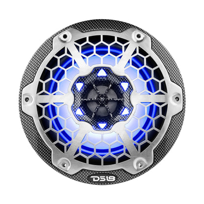 DS18 HYDRO 6.5" 2-Way Marine Speakers w/RGB LED Lights 300W - Black Carbon Fiber