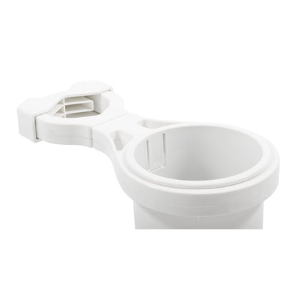 Camco Clamp-On Rail Mounted Cup Holder - Small for Up to 1-1/4" Rail - White [53086]