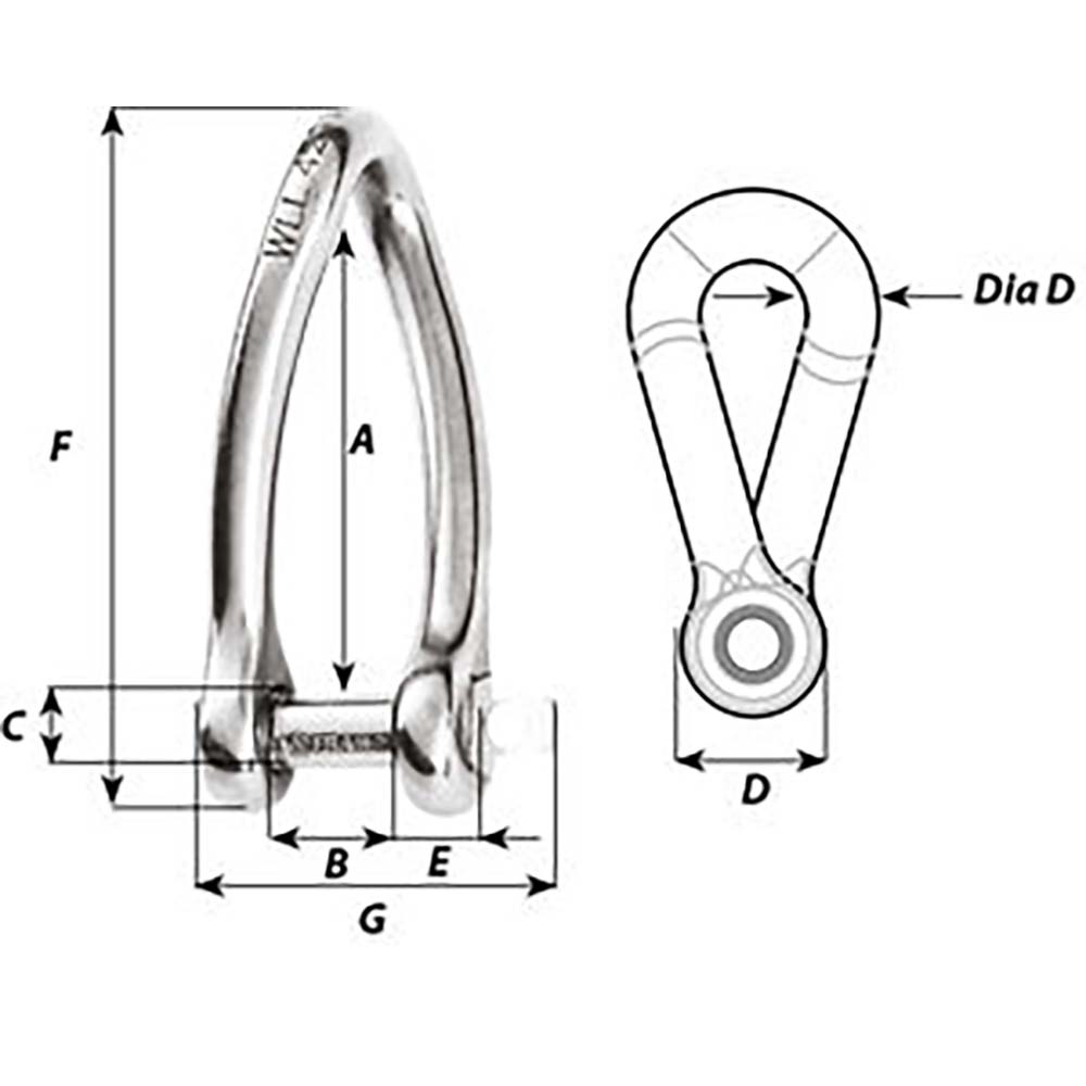 Wichard Captive Pin Twisted Shackle - Diameter 6mm - 1/4" [01423]