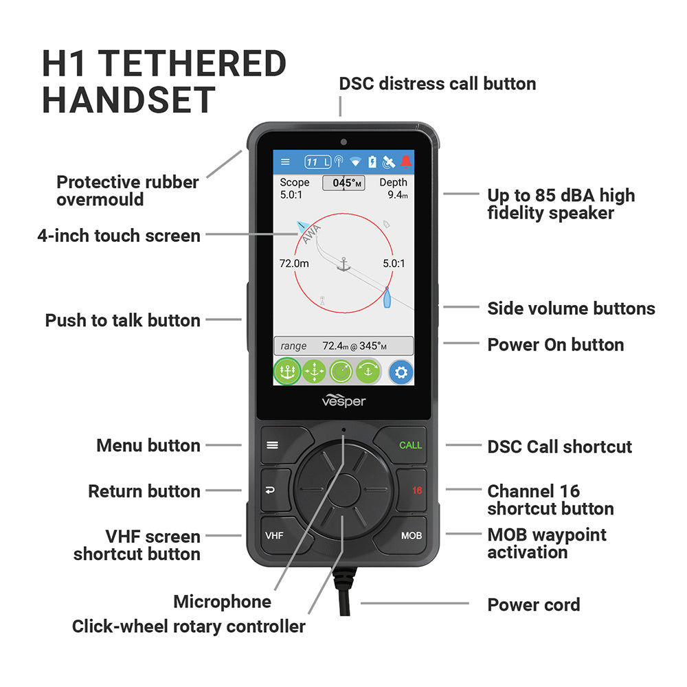 Vesper Cortex H1 Tethered Handset w/Non-Powered Cradle [010-02816-00] | Accessories by Vesper 