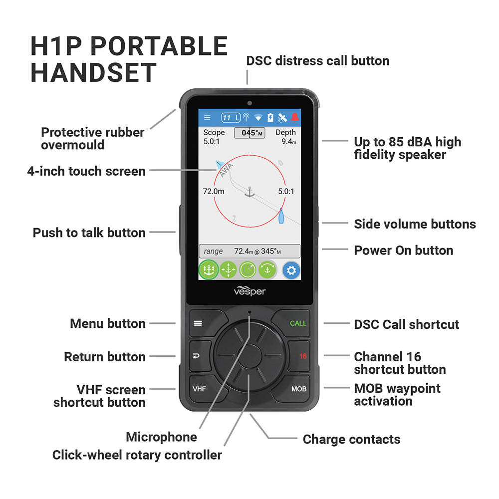 Vesper Cortex H1P Portable/Wireless/Rechargeable Handset w/Charging Cradle [010-02816-10] | Accessories by Vesper 