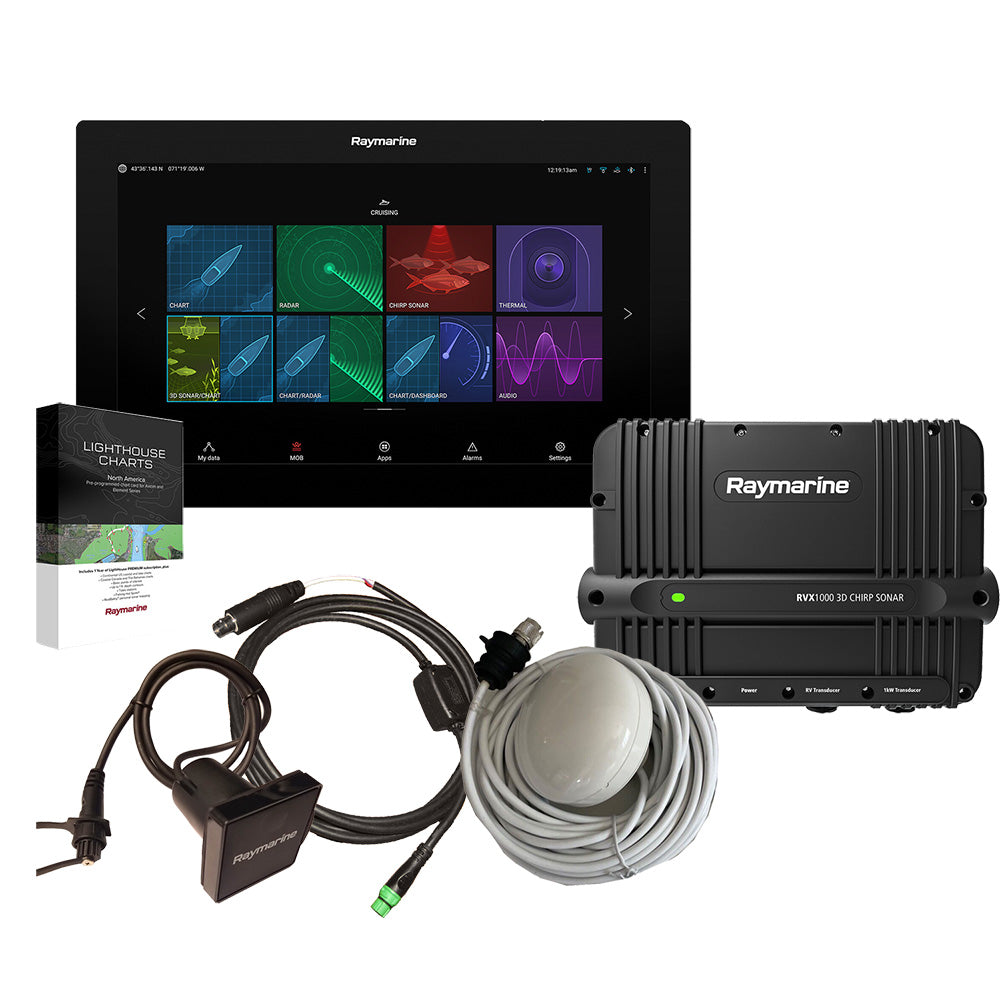 Raymarine Axiom XL 16  RVX1000 Bundle Pack w/GA200 GPS Antenna, RCR-SD Card Reader, External Alarm Module, Alarm/Video Input Cable  LightHouse Charts North America Chart Card [T70589] | GPS - Fishfinder Combos by Raymarine 