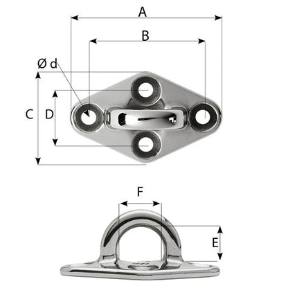 Wichard Diamond Pad Eye - Round - 79mm Length (3-7/64") - M6 Screw