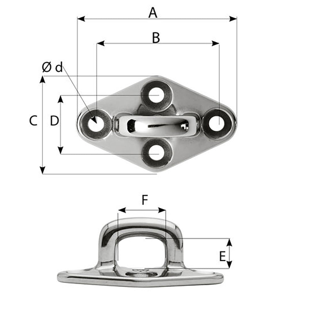 Wichard Diamond Pad Eye - Square - 60mm Length (2-23/64") - M5 Screw